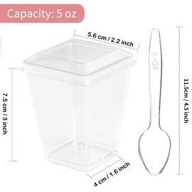 Zezzxu 50 Pack 5 oz Dessert Cups with Lids and Spoons, Plastic Parfait Cups with Lids Clear Mini Dessert Cups with Spoons for Party Individual Pudding Yogurt Fruit Trifle Jello