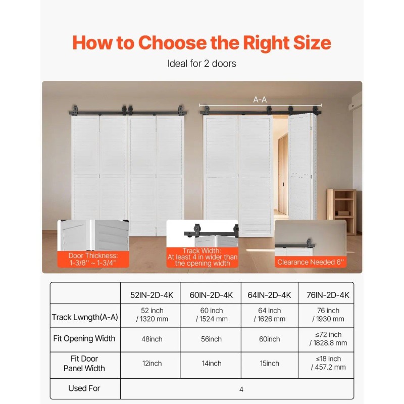 Bi-Folding Sliding Barn Door Hardware Track Kit 76\" Heavy Duty