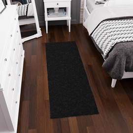 Ottomanson Indoor Solid Shag Design Rubber Back 2x6 Soft Pile Shag Runner Rug for Hallway, Entryway, Kitchen, Living Room, Bedroom, Bathroom, 2' x 6', Black