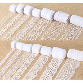 Agoer 15 Rolls 46 Yards White Lace Ribbon 0.6 to 2.1 inch Vintage Lace Trims, Ribbon Lace Decoration for Sewing, Crafts, Wedding Ribbon, Flower Ribbon, 3.28 Yards Each