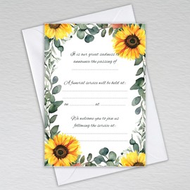 Pack of Funeral Invitation Announcement cards Floral Invites: Sunflower Funeral Invitations (Pack of 20 with Envelopes)