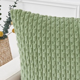 Kevin Textile 2 Packs Spring Decorative Throw Pillow Covers 18x18 Inch for Living Room Couch Bed Spring Sofa Soft Striped Corduroy Square Cushion Case 45x45 cm Farmhouse Boho Home Decor Sage Green