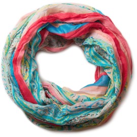 styleBREAKER loop tube scarf with stripes and paisley pattern 01018004, color:turquoise-red
