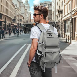 SUIKIHUM 17 Inch Laptop Backpack for Men Women, 28L Carry-On Bag Water-Resistant Airplane Casual Backpack, Travel Work Business Bag, Grey