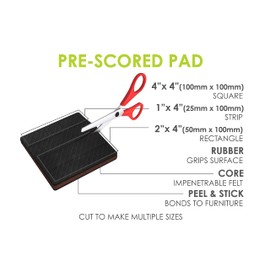Slipstick GorillaPads Non Slip Furniture Pads/Gripper Feet Floor Protectors (Set of 4) Premium 4 Inch Pre-Scored Square Self Adhesive Rubber Stoppers for Furniture Legs, Black, CB157