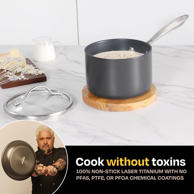 Guy Fieri's Flavortown Laser Titanium 2-Quart Sauce Pan with Lid