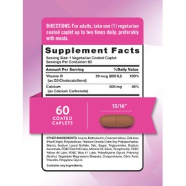 Nature's Truth Calcium 600 mg with Vitamin D3 | Coated Caplets | Calcium Carbonate | Vegetarian, Non-GMO & Gluten Free Supplement