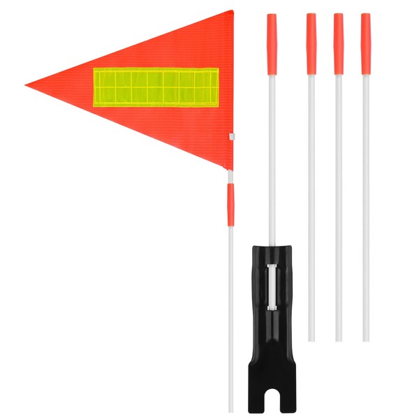 Bike Flag with 4 Pieces Pole, Bike Safety Flag Tear-resistant Waterproof 4 ft High Visibility Orange Fags with Heavy Duty Fiberglass Flag Pole for Kids Outdoor Cycling Supplies