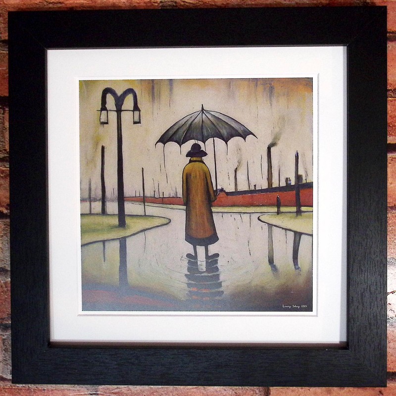 Greetingles Lowry-Style 12"/31cm Square Framed Print. Beautiful Black Ash Frame