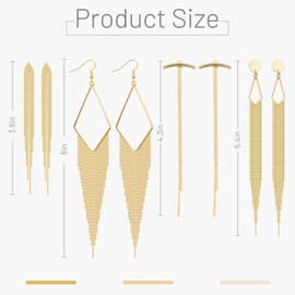 4 Pairs Long Tassel Dangle Drop Earrings women Metal Chain Earrings Fake Crystal Pearl Rhinestone Wedding Formal Jewelry(Noble Style)