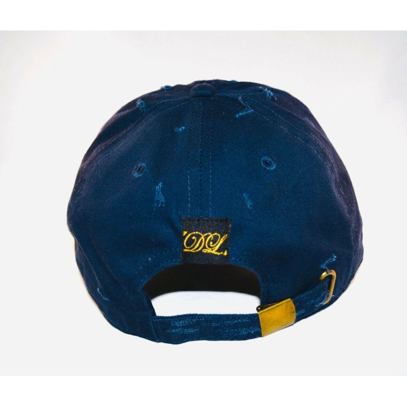 Damier Langevinè® Trendy Distressed Navy Blue Designer Baseball Cap Lion