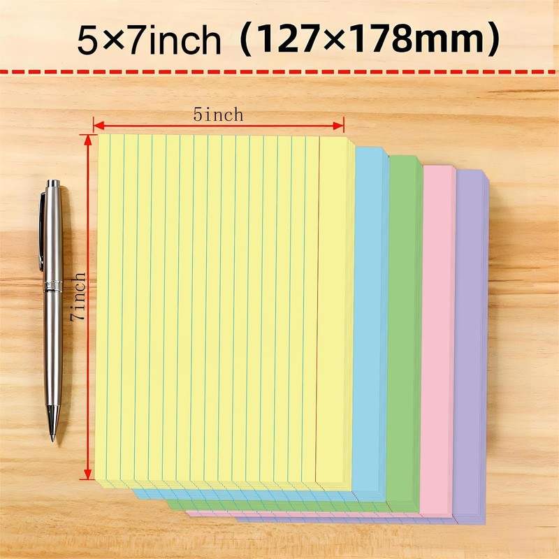 JINMIKEJI Colored Index Cards 5x7 Inch - 50 Pack Ruled