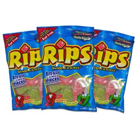 Rips Licorice Bite Size Candy - Strawberry & Green Apple - Fruit Juice Flavored Fat Free 3.5 oz (3)
