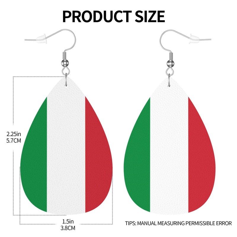 Italy Flag Leather Earrings Dangle Earrings Lightweight Teardrop Earrings For