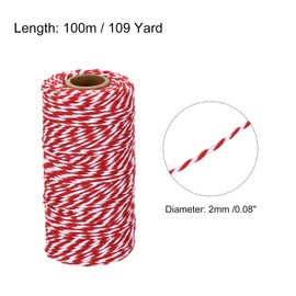 MECCANIXITY Cotton Rope Twisted Braided Rope Cord, Multicolored 100m/109 Yard 2mm Dia for Wall Hanging, Plant Hanger, Knitting, Macrame Knotting (Green White, Red White)