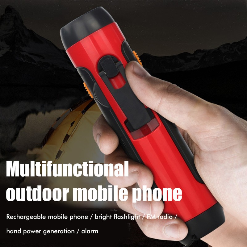 Portable Hand Crank Flashlight with Alarm FM Radio Function 1800mAh