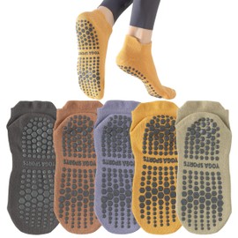 Yoga Pilates Non Slip Socks with Grips for Women (5 Pairs) Non Skid Grippy Socks for Yoga Pilates Barre Home