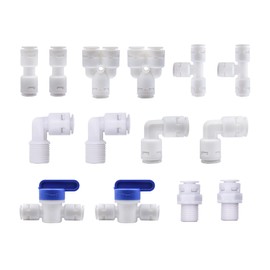 HUAZIZ 14 Piece Universal Connection Set Adapter Fitting Connector, RO Water Filter Fitting, for 3/8 Inch Hose, Fridge Hose, Water Hose (Y + T + I + L Type + Shut-off Valve)