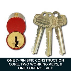 Summit Doorware SFIC Construction Core 7 Pin Red | Best IC Core | Includes 1 Control Key, 2 Operating Keys | Commercial Cylinder Lock Replacement | Used for Temporary Access on Construction Sites