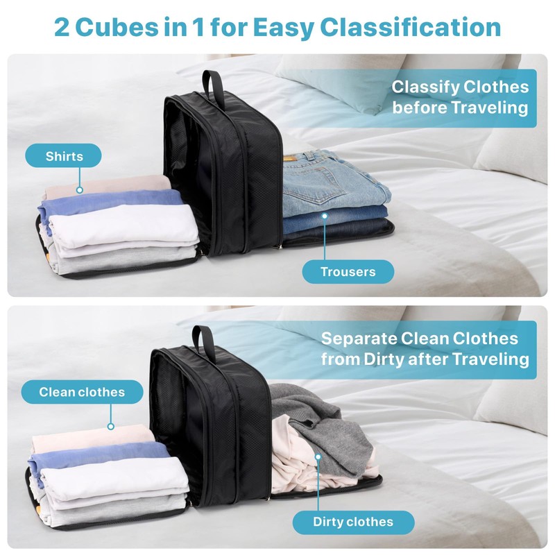 Cambond Double Sided Compression Packing Cubes - Suitcase Organizer, Black