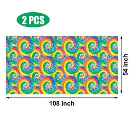Augisteen 2 PCS Tie Dye Plastic Tablecloth Hippie Disposable Tablecloths 60s Party Table Cover Colorful Swirls Table Cover Rectangle Rainbow Tablecloth for Birthday Party Favor Dining Decor