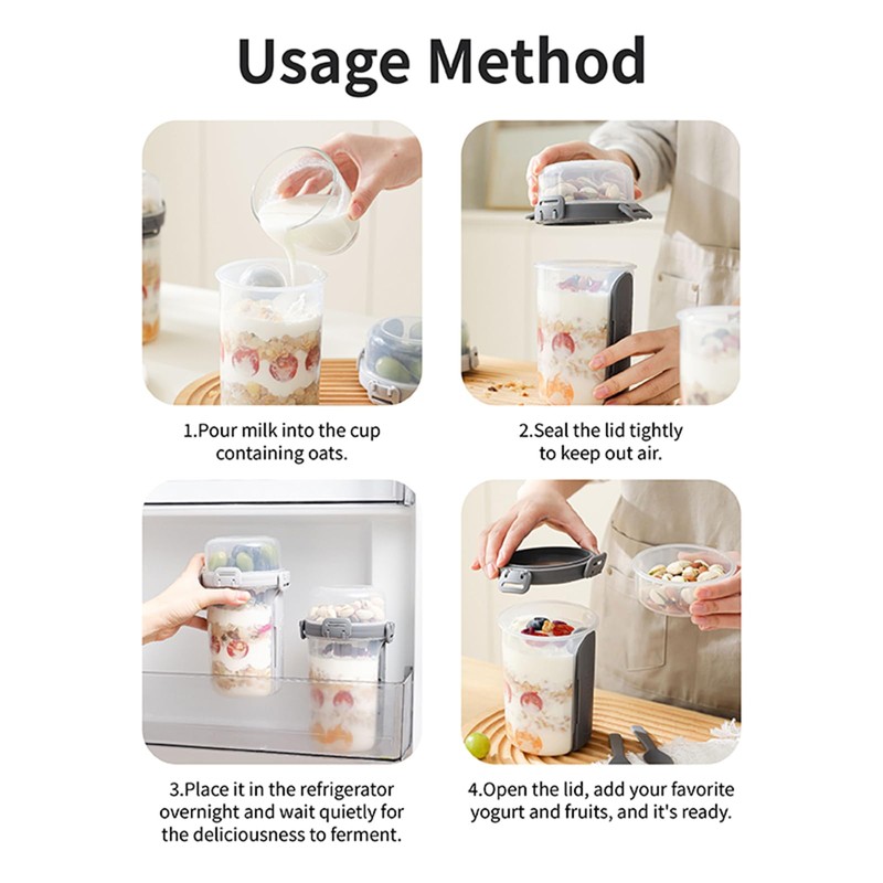 Overnight Oats Containers with Spoon & Fork, Double-layer 28oz Mason