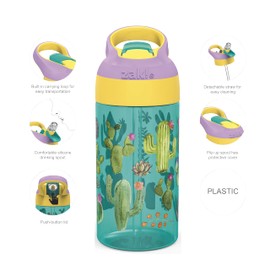 Zak Designs 16oz Riverside Desert Life Kids Water Bottle with Straw and Built in Carrying Loop Made of Durable Plastic, Leak-Proof Design for Travel, 2PK Set