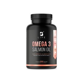 Omega 3 Aceite Puro de Salmón de 200 Cápsulas con 1000 mg por porción. Ingredientes Naturales. Omega 3 Salmon Oil B Life.