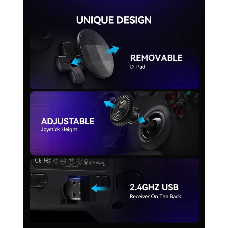 BINBOKPLAY Wireless Gaming Controller, Multi-platform Gamepad with LED Backlight, Dual