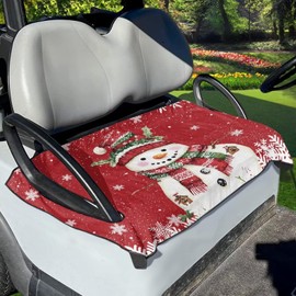Reanaysto Red Scarf Snowman Golf Cart Seat Covers Stay Cool Breathable Polyester Easy to Install Golf Cart Seat Towel Accessories Blanket for Sports Travel 2 Seater Club Car Colleague Man