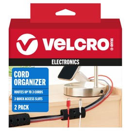 VELCRO Brand Cord Organizer for Desk Cable Management, Nightstand Organization, Unique Dual Function Cable Sleeve Cord Keepers Combo, Holds Wires for Easy Access, Route to Hide, Small 2pk Black