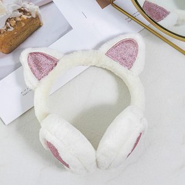 Earmuffs Cute Cat Winter Warm Outdoor Ear Covers Headband Earwarmer - Color: White