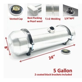 JSD AUTO PARTS Aluminum Fuel Tank 5 Gallon gals 8x24" 1/4" NPT Outlet Center Fill Gas Tank