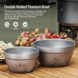 Boundless Voyage Titanium Double Walled Bowl Oatmeal Rice Soup Yogurt Bowl Ultralight Portable Tableware Outdoor Camping Metal Bowl (800ml)