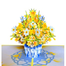 Mothers Day Card Pop Up | 3D Birthday Anniversary Get Well Thank You Card for Women Mum Mom Grandma (Size 15x20 cm - Yellow Daffodils)
