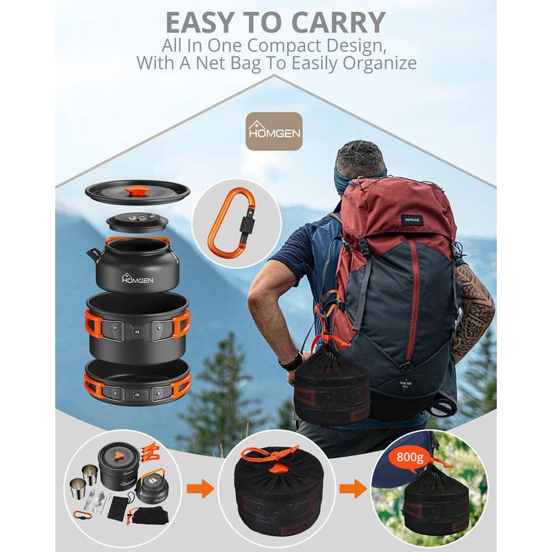 FUGEN Jungen Camping Cook Set Cooking Set, Black, Big