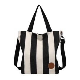 JANSBEN Women's Canvas Handbag Shoulder Bag Casual Multifunctional Shoulder Bags Large for Work School Shopper Casual Daily, Black stripe, Western|Deconstructed|Minimal