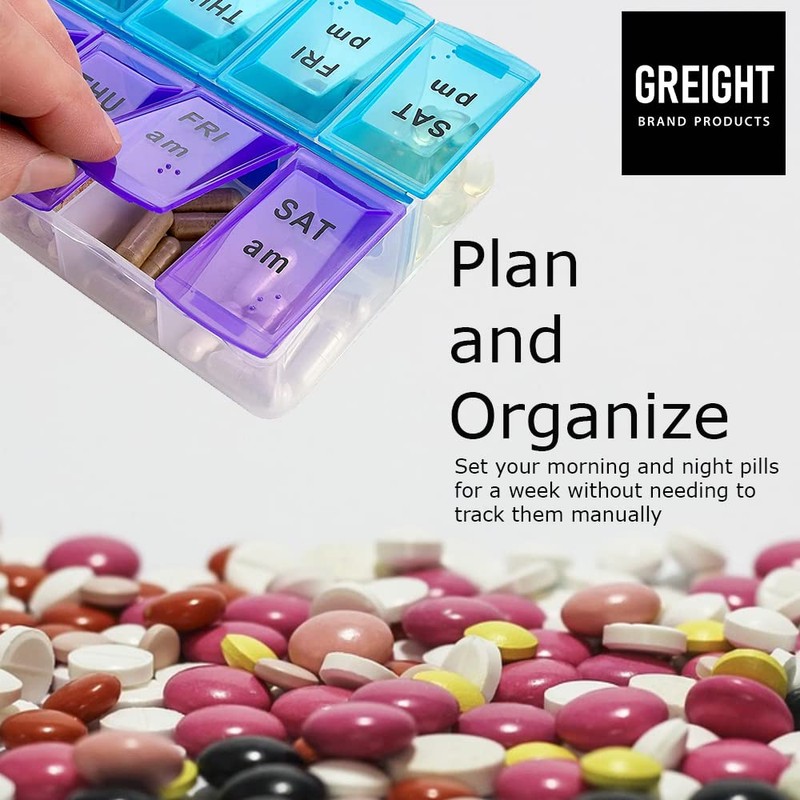 7 Day Weekly Pill AM PM Organizer - Twice a