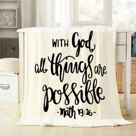 Mugod Bible Verse Throw Blanket with God All Things are Possible Bible Verse Quote Decorative Soft Warm Cozy Flannel Plush Throws Blankets for Baby Toddler Dog Cat 30 X 40 Inch