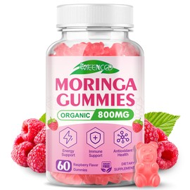 Moringa Gummies - Pure Moringa Leaf Supplement for Adults, Energy, Immune & Skin Health Superfood, Rich in Essential Vitamins, Antioxidants & Amino Acids, Sugr-Free, Raspberry Flavor, 60 Count