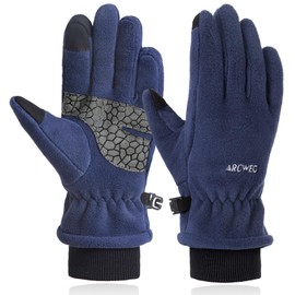 Arcweg Winter Gloves Unisex Children's Polar Fleece Cycling Gloves Warm Waterproof Finger Gloves Windproof Mittens for Boys and Girls Outdoor Sports Hiking Running, blue