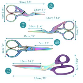 Belle Vous Titanium Coating Sewing Scissors (4 Pack) - Stainless Steel Dressmaking/Craft Scissors - Sharp Tailor Shears for Fabric, Embroidery, Leather 10" / 5" / 4.5" / 3.5"