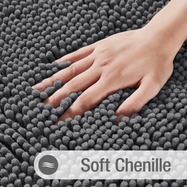 ZTIONHD Chenille Long Bathroom Rugs Sets 2 Piece, Thick Plush Bath Rugs Non Slip Washable, Tub and Shower Soft Microfiber Bathroom Floor Mat, 47x20 Plus 24x17 Inches Dark Grey