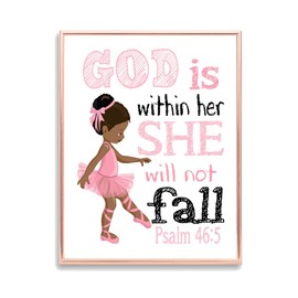 African American Ballerina Christian Nursery Decor Unframed Print - God Is Within Her She Will Not Fall - Psalm 46:5