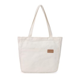 Jaonasi Canvas Tote Bag A4 Large Capacity Canvas Tote Bag Shoulder Bag Solid Canvas Tote Sailcloth Unisex Commuting School Travel with Interior Pocket, A-Beige