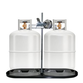 RVPNR RV Dual Propane Tank Mounting Rack with Locking Device for 30lbs Tanks for Travel Trailer Hitch Frame, Black-Lock