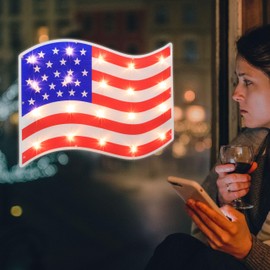 GLOWNOVA 20L Patriotic American Flag Shimmer Window Decoration