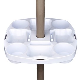 Myard PayandPack Umbrella Table Tray 15 Inches for Beach, Patio, Garden, Swimming Pool with 4 Drink Holders, 4 Snack Compartments, 4 Sunglasses Holes, 4 Phone Slots (White)
