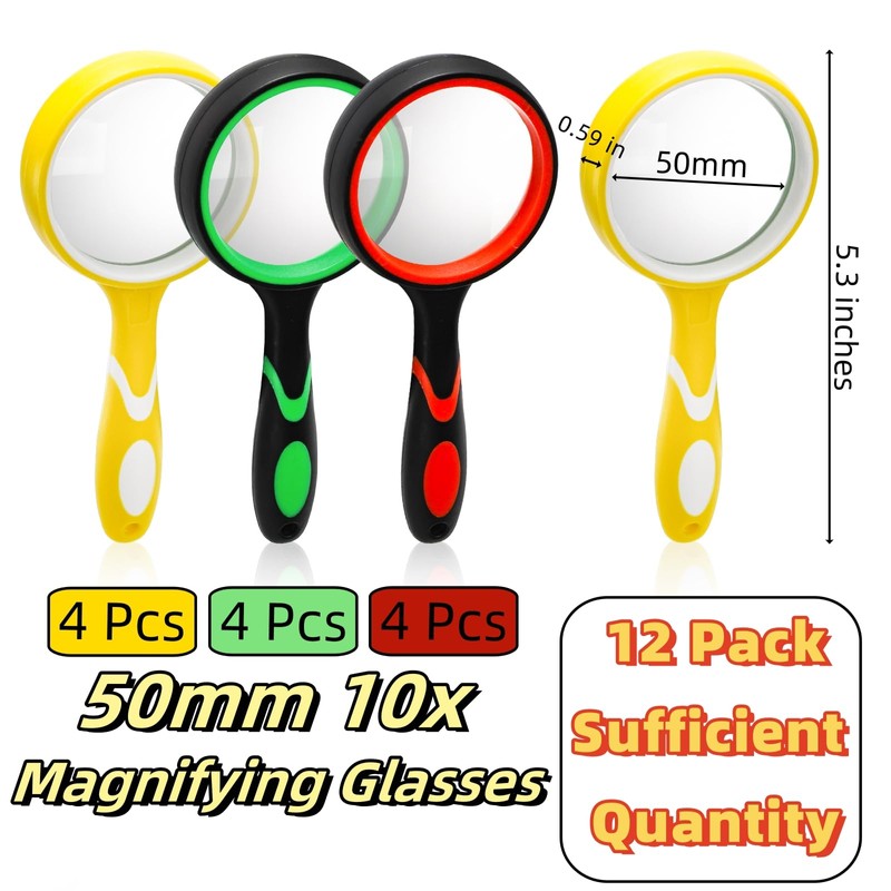 Coloch 12 Pack 10X Magnifying Glass, 50mm Handheld Reading Magnifier