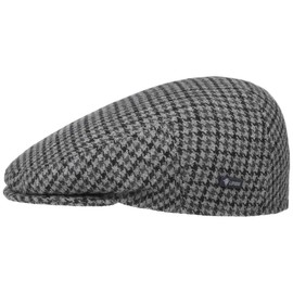 Lipodo Inglese Classic Herringbone Flat Cap with Lining for Women/Men/Children - Made in Italy - Lined Peaked Cap - Wool Cap Autumn/Winter - Flat Cap in Checked Pattern - Winter Cap, grey/black